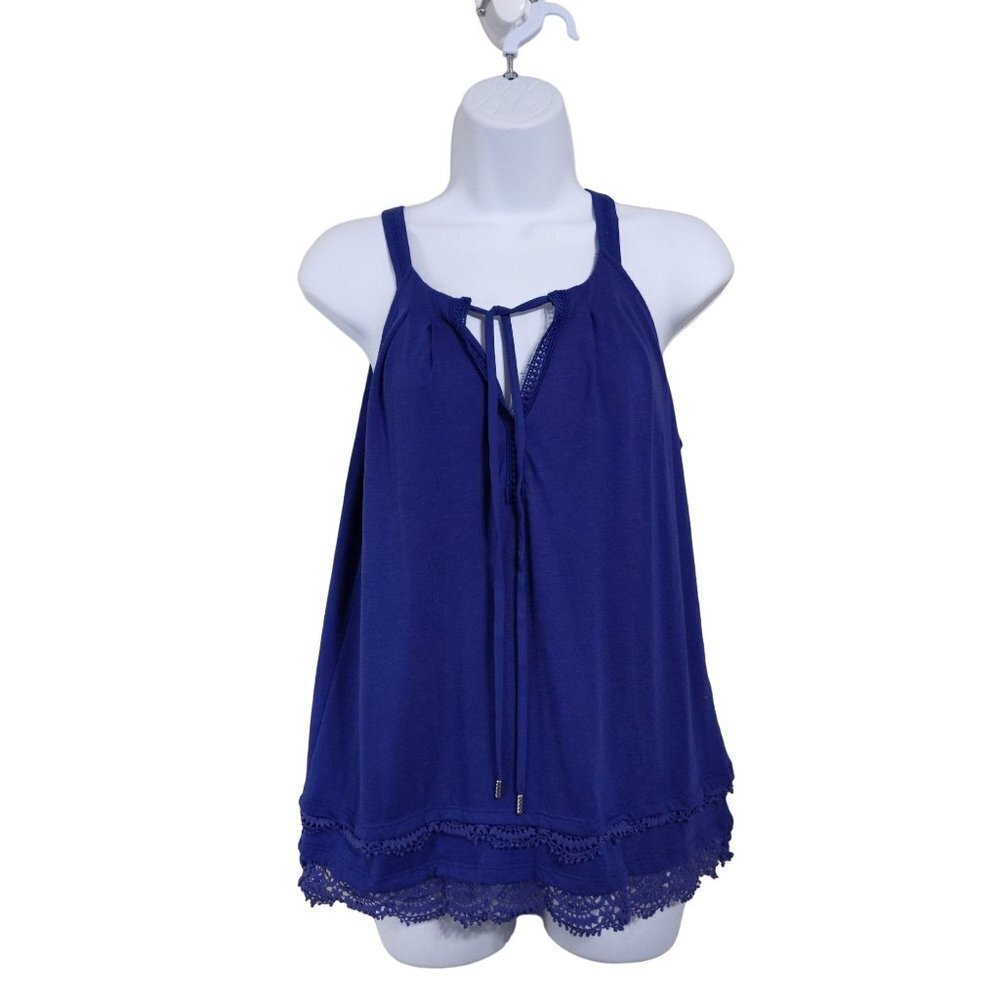 White House Black Market Women's Blue Tank top with crochet lace detail Size S